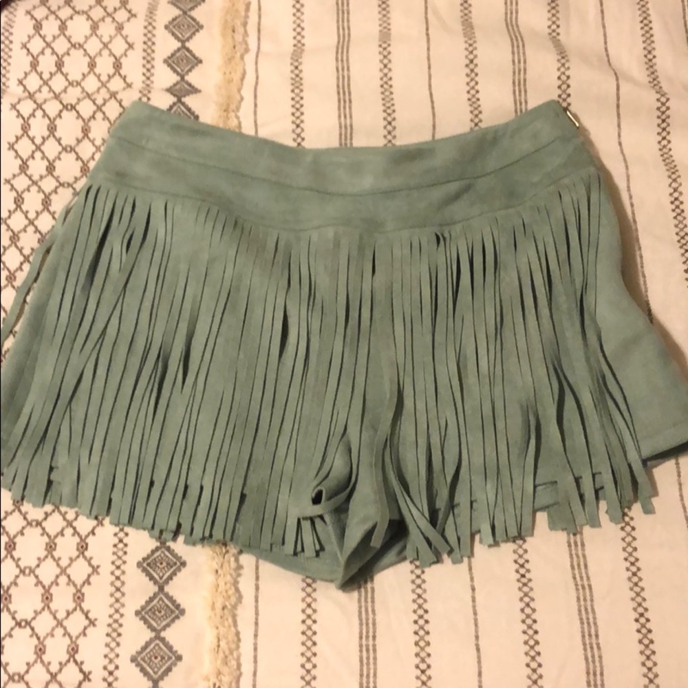 Teal Suede Fringe Shorts